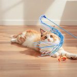 Interactive Cat Wand Teaser Toy with Blue & White Rope Design - Durable Plastic, No Batteries Needed, Perfect for Indoor Cats, Kittens, and Playful Felines, Cat Toys for Indoor Cats, Playful Pet Design, Flexible Pet Accessory