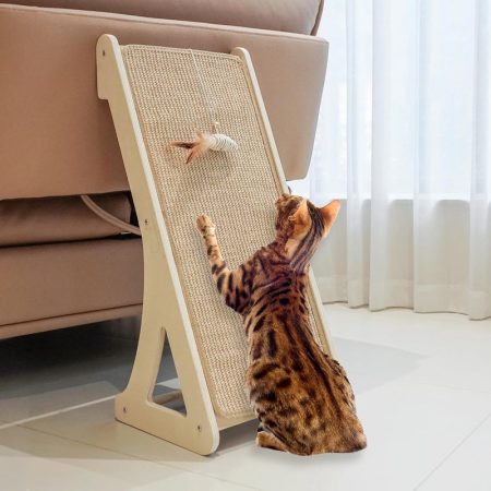 Cat Scratcher, Sisal Ramp, L Shape Pad for Indoor Kitty, 27" Wall Furniture Protector with Mouse Toy