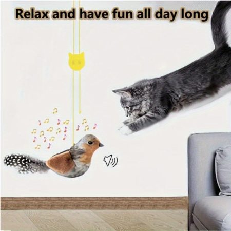 Pet Sound Toy, Bird-Shaped Cat Toy, Animal Pattern Fabric, Sound Emitting Without Charging, Suitable for Cats to Play with, Artificial Feathers, Without Battery