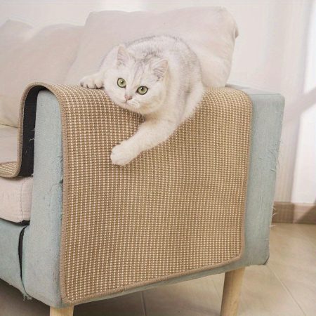 32x20 Inch Cat Scratching Mat - Soft Cotton & Natural Sisal Blend, Durable Plastic Base, Non-Slip Design for Indoor Cats, Protects Furniture, Versatile for Sofas & Favorite Spots, Cat Scratching Mat for Indoor Cats, Sofa Protection, Modern Pet Accessory,