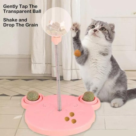 AUMORA Interactive Pet Feeder Toy - Leaking Treat Dispenser Ball for Dogs & Cats, Pink Transparent Design with Shake & Drop Mechanism, Engaging Puzzle Feeder for Training & Play, Dog Treat Dispenser, Playful Pet Design, Easygrip Handle, Without Battery