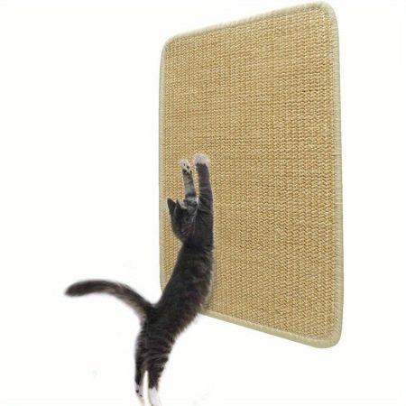 15.7x11.8 Inch Sisal Cat Scratching Mat - Durable Plastic Wall Scratcher Pad for Indoor Cats, Protects Sofas & Carpets, Natural Beige Color, Scratch-Resistant Design, Cat Scratching Mat